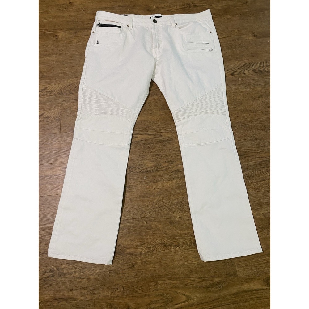 Cult of Individuality Mens Moto Biker Jeans White 100% Cotton 42 x 34 EUC
